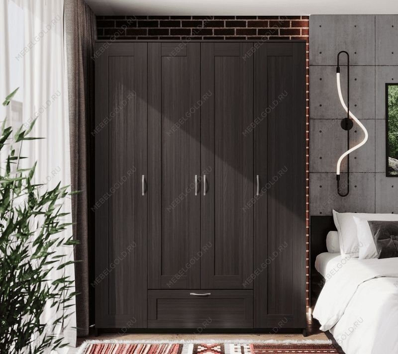 БРИМНЭС / СИРИУС Шкаф четырехдверный ИКЕА / IKEA с одним выдвижным ящиком и зеркалом, Дуб Венге | изображение 4