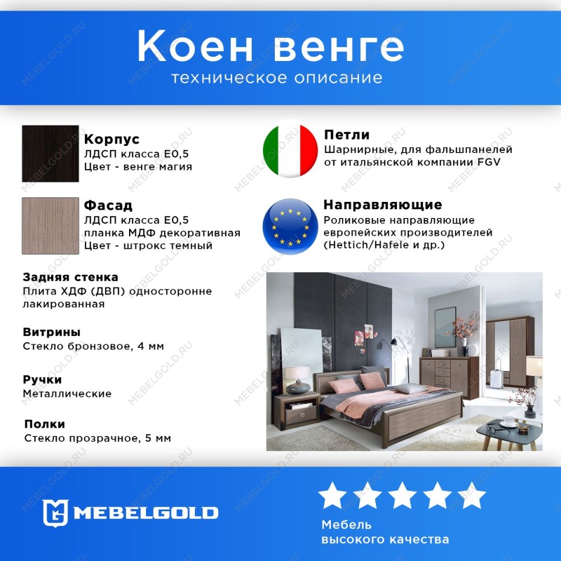 Комод Коен KOM4S Венге/Штрокс (NEW) | изображение 2