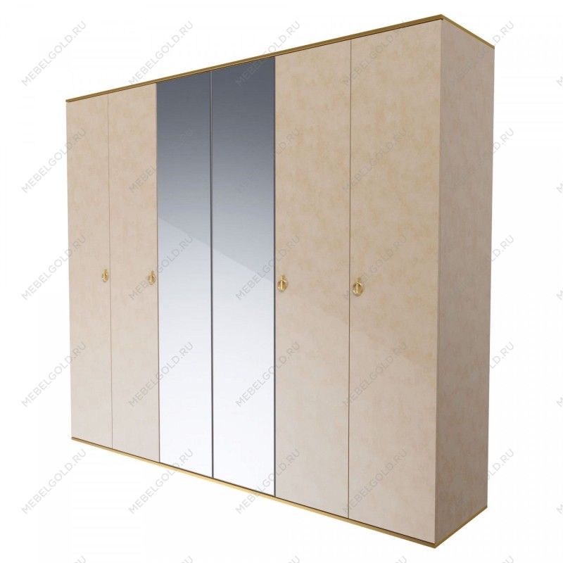 Шкаф 6-ти дверный с зеркалом Римини (Латте/Золото) РМШ1/6