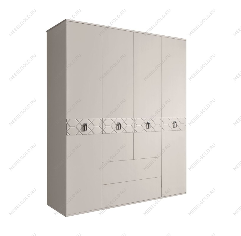 Шкаф 4-х дверный с ящиками, Bogemia Farfalle (Шелк/Хром) БМШ2/41(Fa)