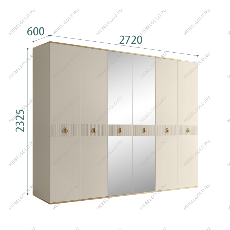 Шкаф 6-ти дверный с зеркалом Римини СОЛО (Ваниль/Золото) РМШ1/6(s)