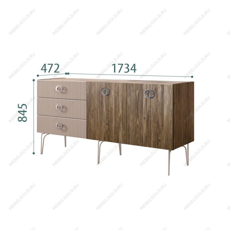 Комод 1.6м Bogemia Woodline Wood Fi (Мокка) (Novabuk/Хром) БМКМ-4