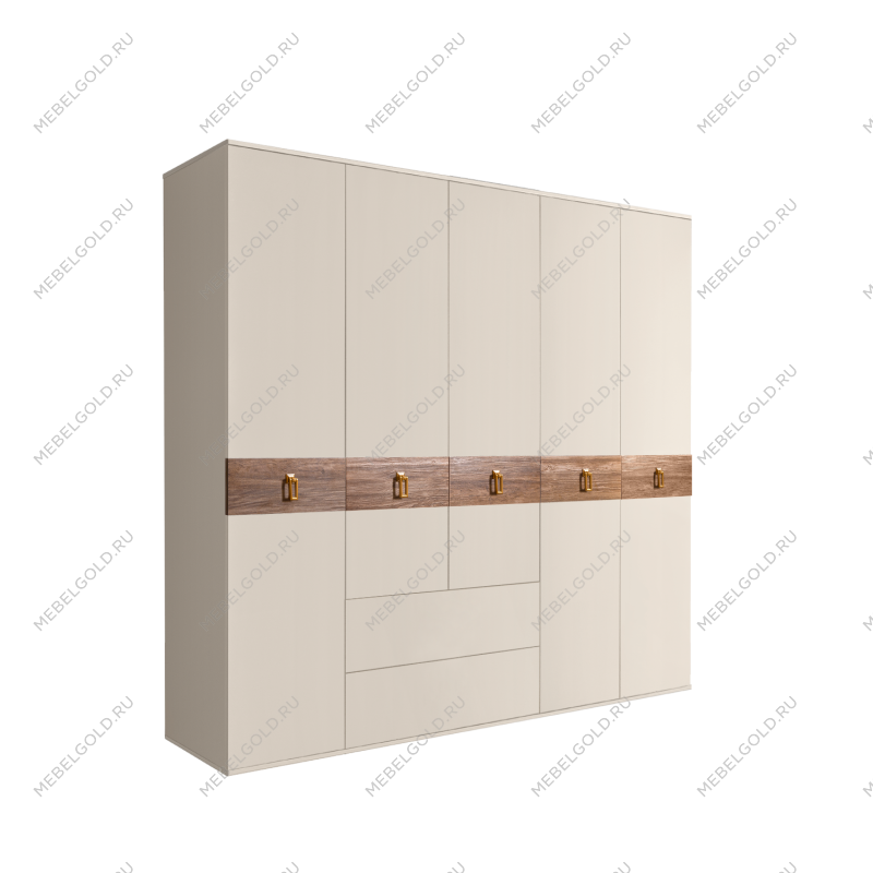 Шкаф 5-ти дверный с ящиками, Bogemia Wood Fa (Слоновая кость/Золото) БМШ2/51(Wo)