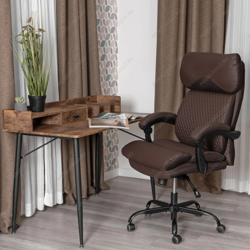 Кресло Chief metalBL, кож/зам/ткань, коричневый/коричневый стеганный, 36-36/36-36 стеганный/TW-24 | изображение 13