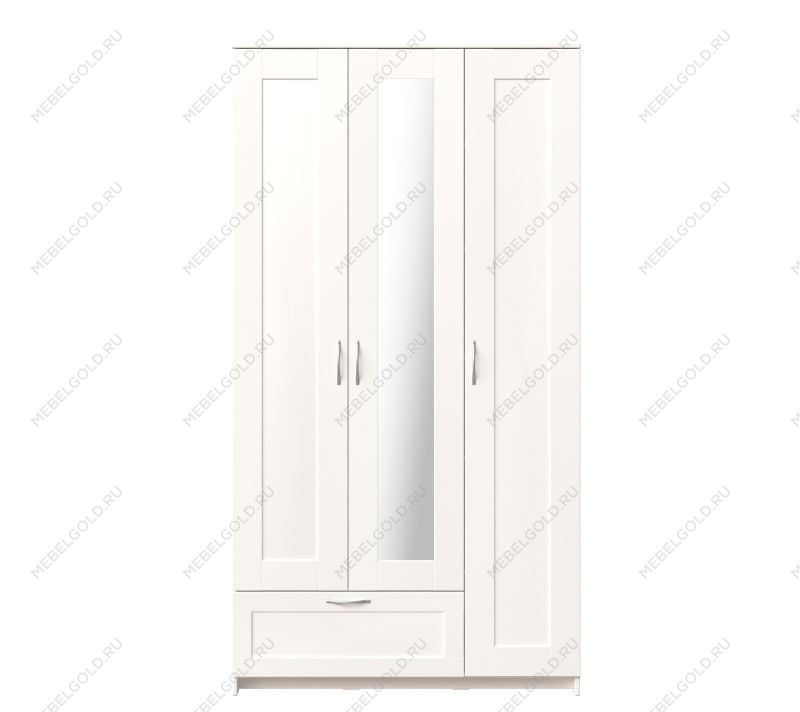 БРИМНЭС / СИРИУС Шкаф трёхдверный ИКЕА / IKEA белый с одним выдвижным ящиком и зеркалом | изображение 1