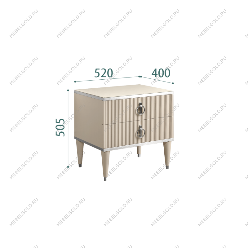 Тумба прикроватная 2 ящика Римини СОЛО (Ваниль/Серебро) РМТП-2(s)