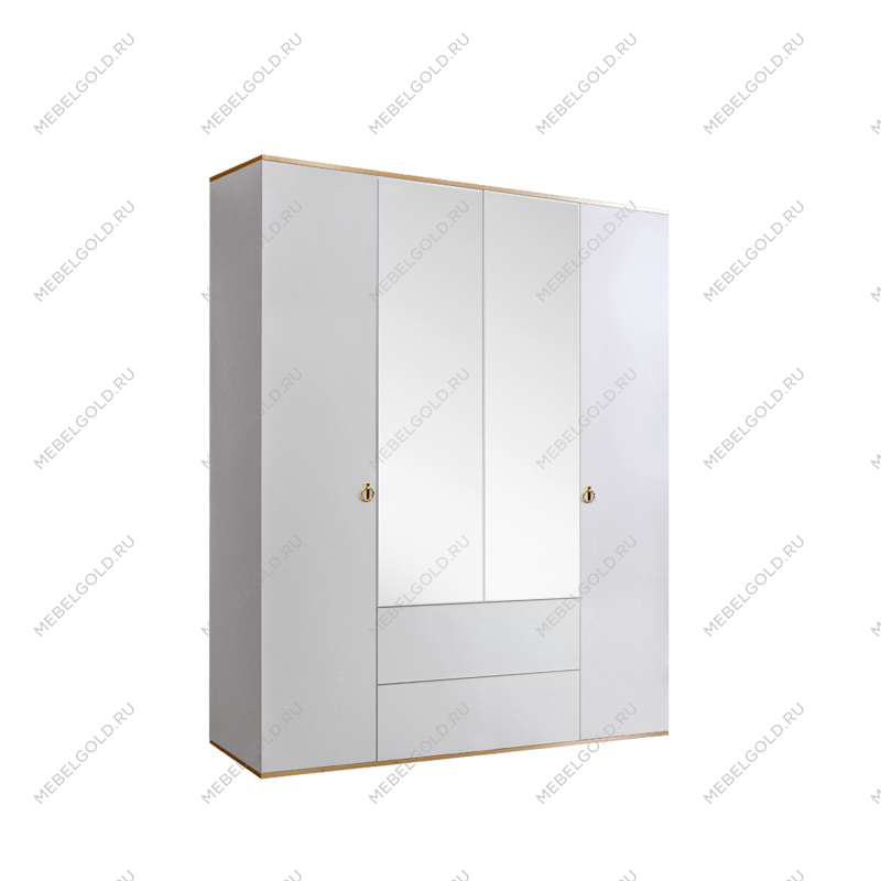 Шкаф 4-х дверный с зеркалом, с ящиками Римини (Белый/Золото) РМШ1/41