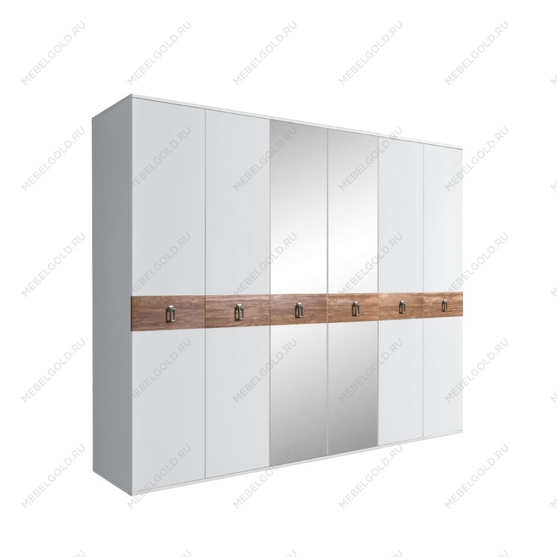 Шкаф 6-ти дв. с зеркалами Bogemia Wood Fa (Белый/Хром) БМШ1/6(Wo)