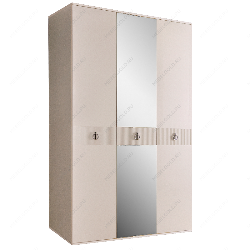 Шкаф 3-х дверный с зеркалом Римини СОЛО (Бежевый/Серебро) РМШ1/3(s)