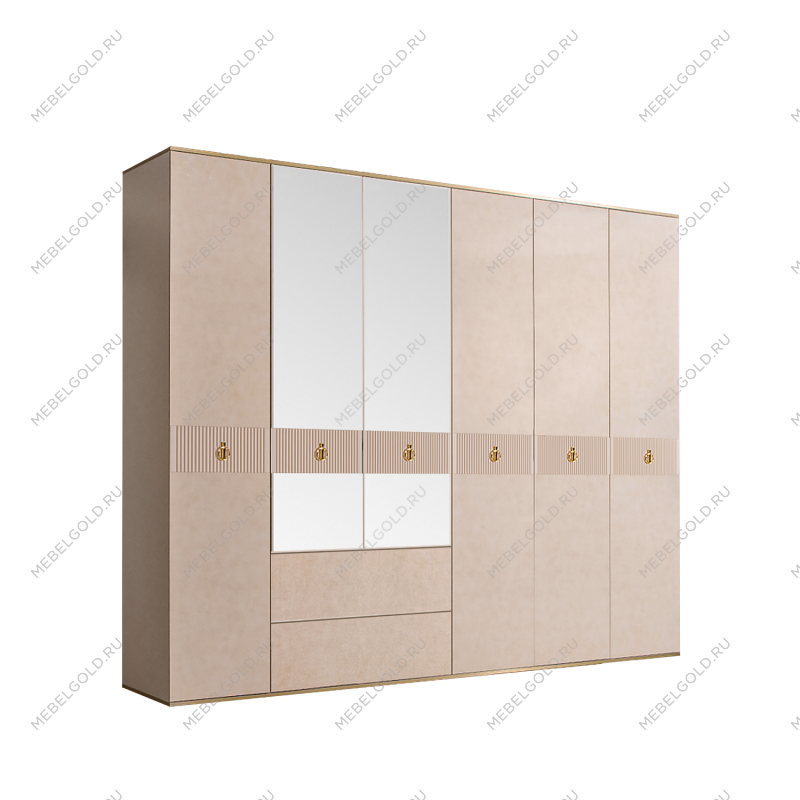 Шкаф 6-ти дверный с зеркалом, с ящиками Римини СОЛО (Латте/Золото) РМШ1/61(s)