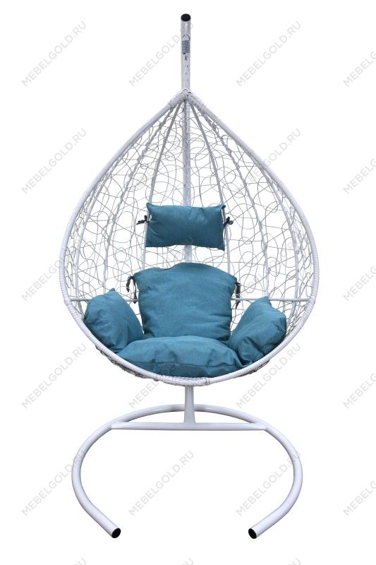 Кресло подвесное Сфера арт.CN600-2024 (стойка+основание.белое.,корзн.белая.,подуш.бирюзовая. (М)) | изображение 8