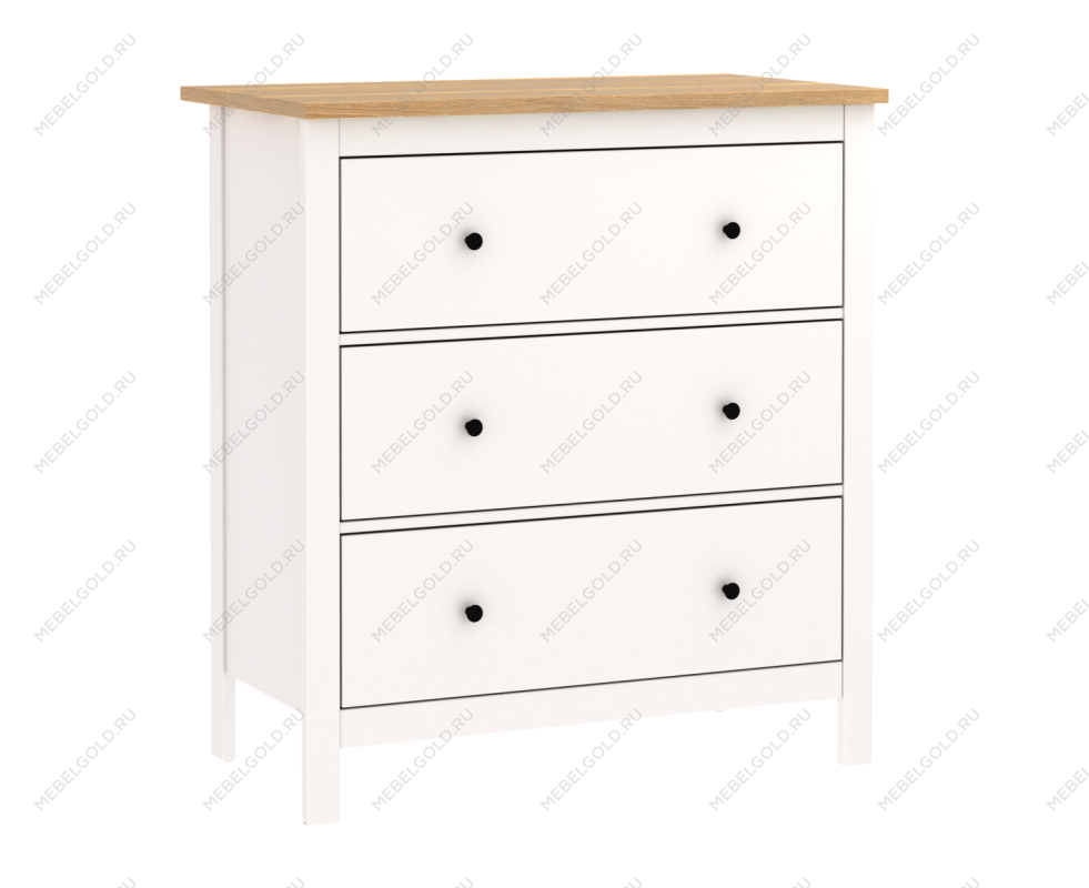 САГА комод 3 ящика белый/ясень