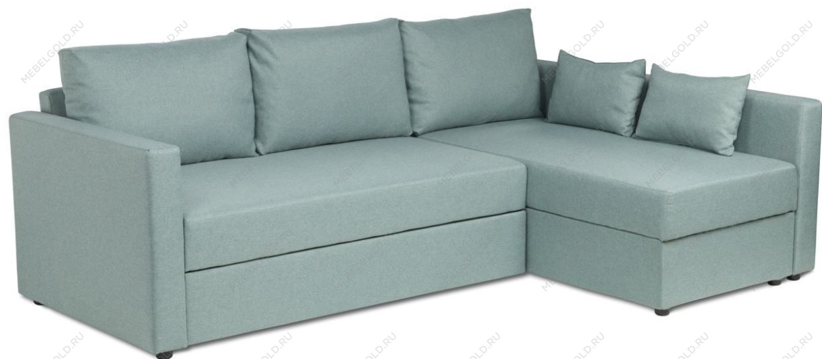 Диван угловой трехместный Вало с длинным подлокотником, мятно-серый, рогожка