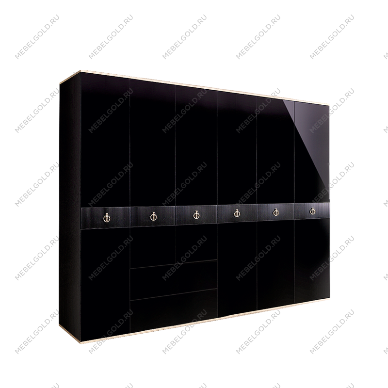 Шкаф 6-ти дверный с ящиками Римини СОЛО (Черный/Серебро) РМШ2/61(s)