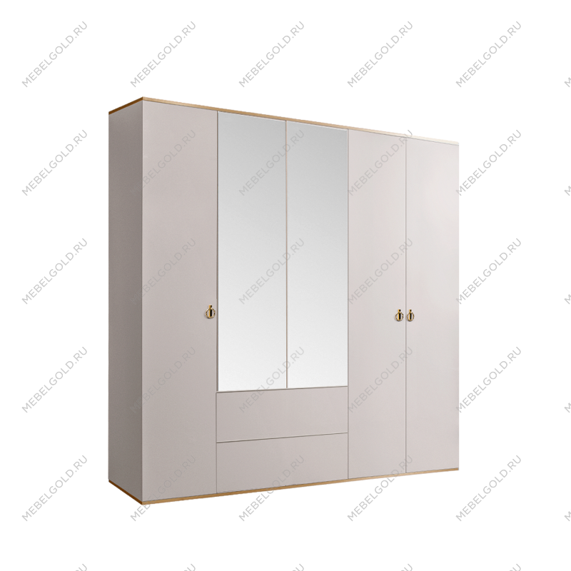 Шкаф 5-ти дверный с зеркалом, с ящиками Римини (Слоновая кость/Золото) РМШ1/51