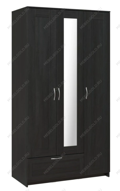 БРИМНЭС / СИРИУС Шкаф трёхдверный ИКЕА / IKEA с одним выдвижным ящиком и зеркалом, Дуб Венге