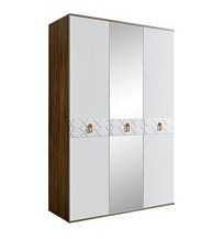 Шкаф 3-х дверный с зеркалом Bogemia Woodline Fa (Белый/Золото) БМШ1/3