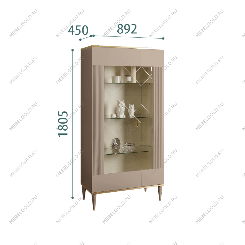 Витрина 2-ств. Римини СОЛО (Мокка/Золото) (Левая) РМВ2-2С(s)