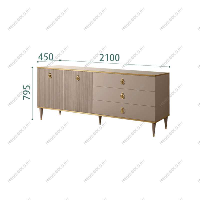 Комод для гостиной 2.1м Римини СОЛО (Мокка/Золото) РМКМ-5(s)