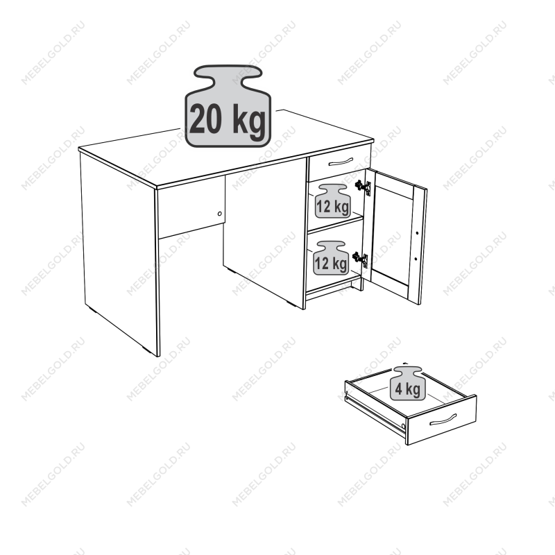 КАСТОР (KULLEN) стол письменный 116х65 серый | изображение 3
