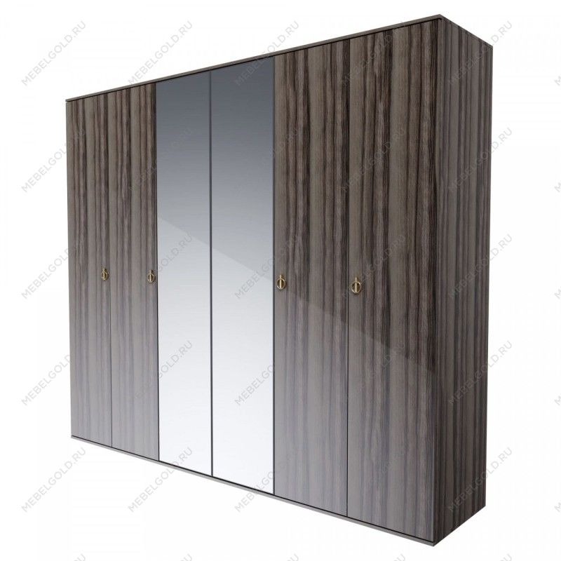 Шкаф 6-ти дверный с зеркалом Римини (Орех империя/Золото) РМШ1/6