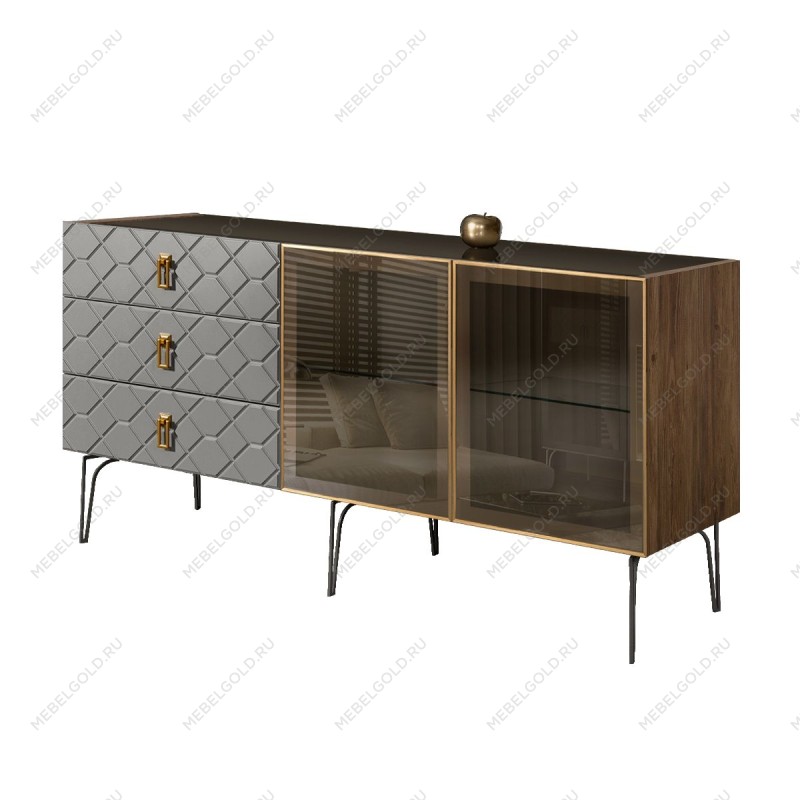Комод 1.6м Bogemia Woodline Fa (Серый) (Lakobel/Золото) БМКМ-4[5]