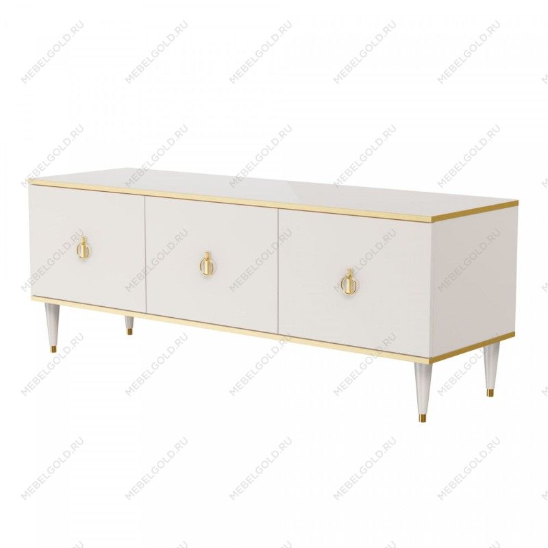 Тумба под телевизор (3 двери) Римини (Слоновая кость/Золото) РМТ-2