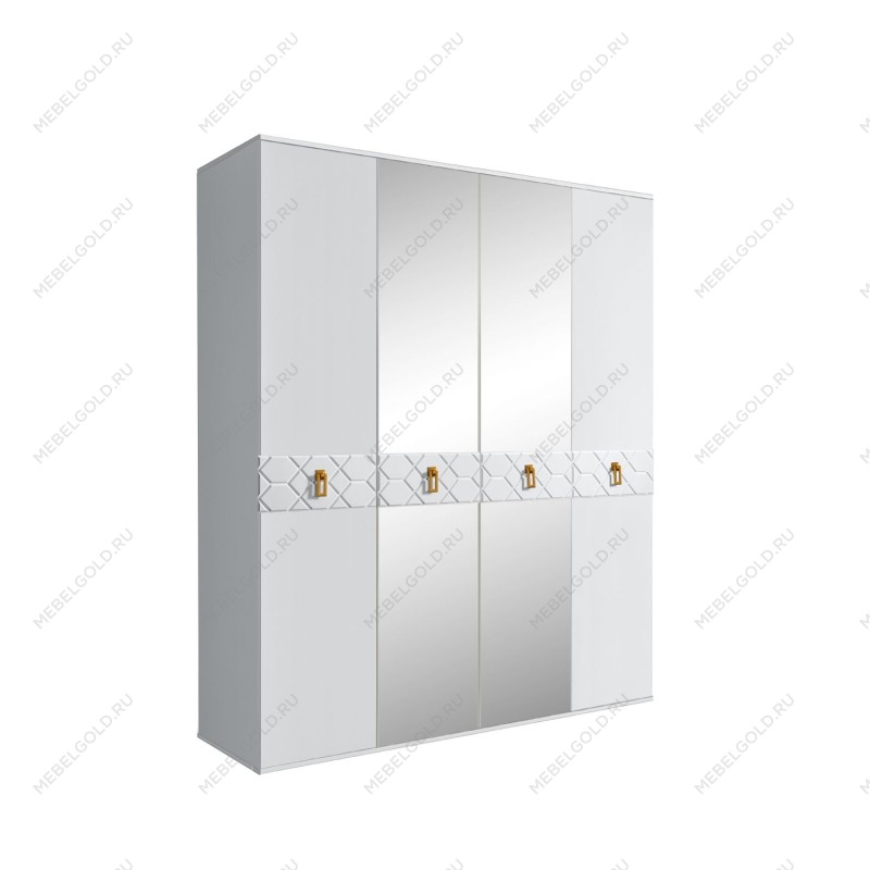 Шкаф 4-х дв. с зеркалами Bogemia Farfalle (Белый/Золото) БМШ1/4(Fa)