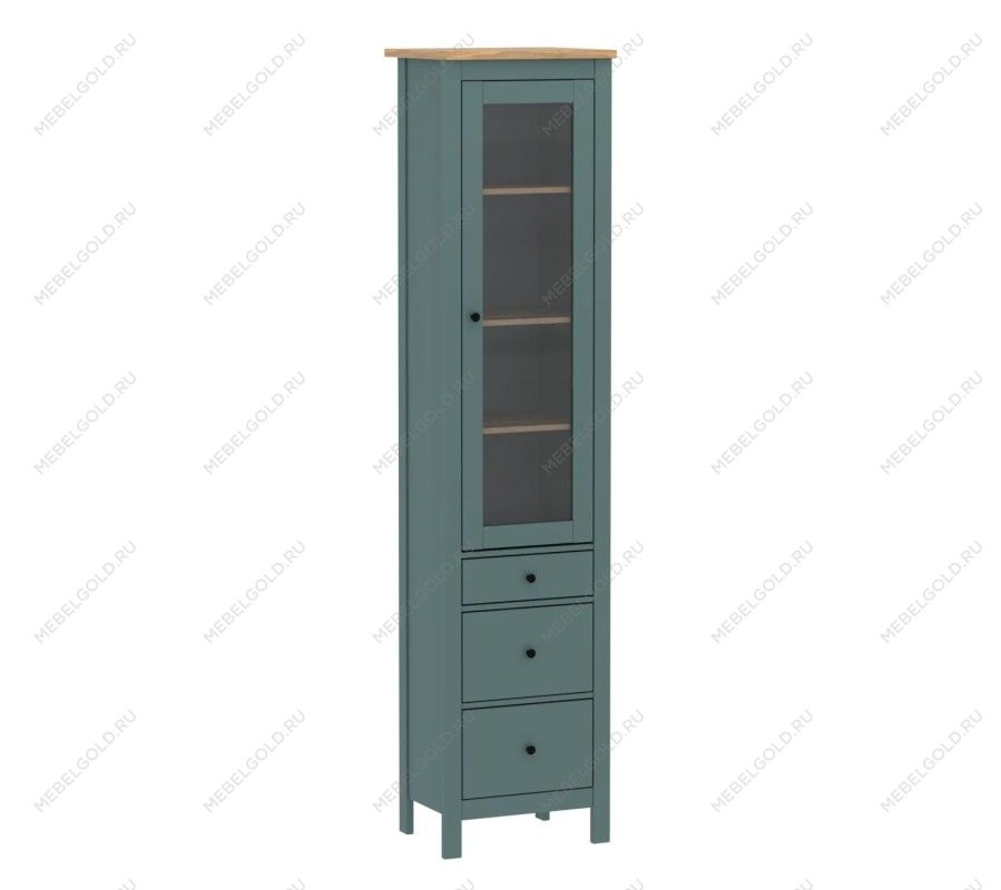 САГА шкаф с витриной 50 темно-бирюзовый/ясень | изображение 3