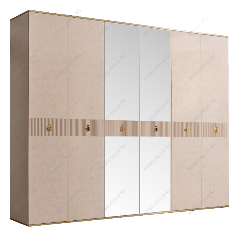 Шкаф 6-ти дверный с зеркалом Римини СОЛО (Латте/Золото) РМШ1/6(s)