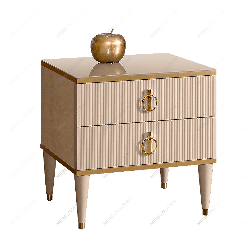 Тумба прикроватная 2 ящика Римини СОЛО (Латте/Золото) РМТП-2(s)