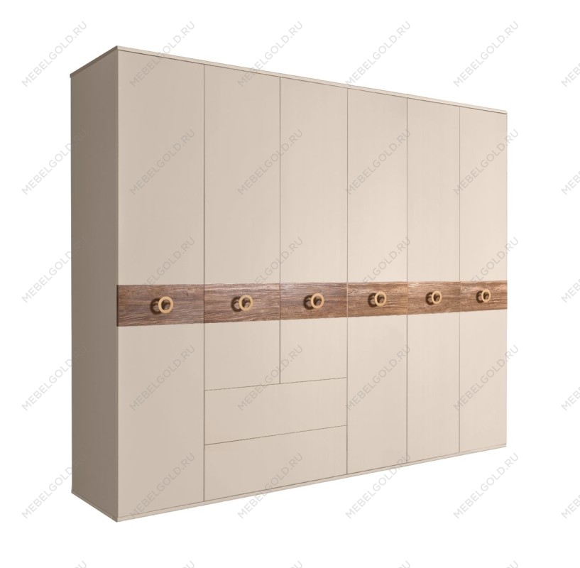 Шкаф 6-ти дверный с ящиками, Bogemia Wood Fi (Ваниль/Золото) БМШ2/61(Wo)