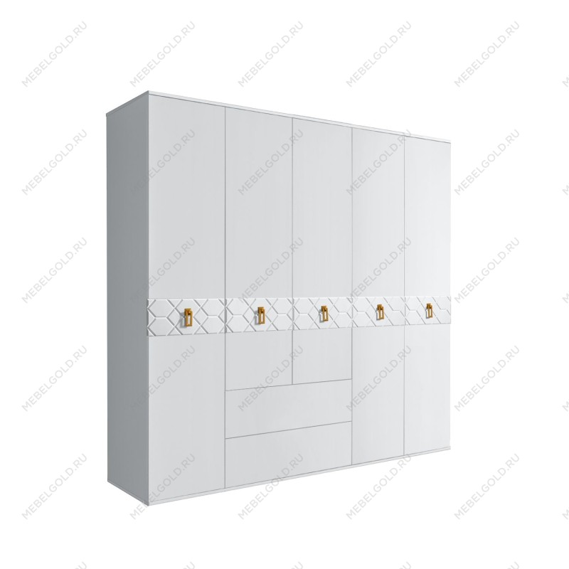 Шкаф 5-ти дверный с ящиками, Bogemia Farfalle (Белый/Золото) БМШ2/51(Fa)