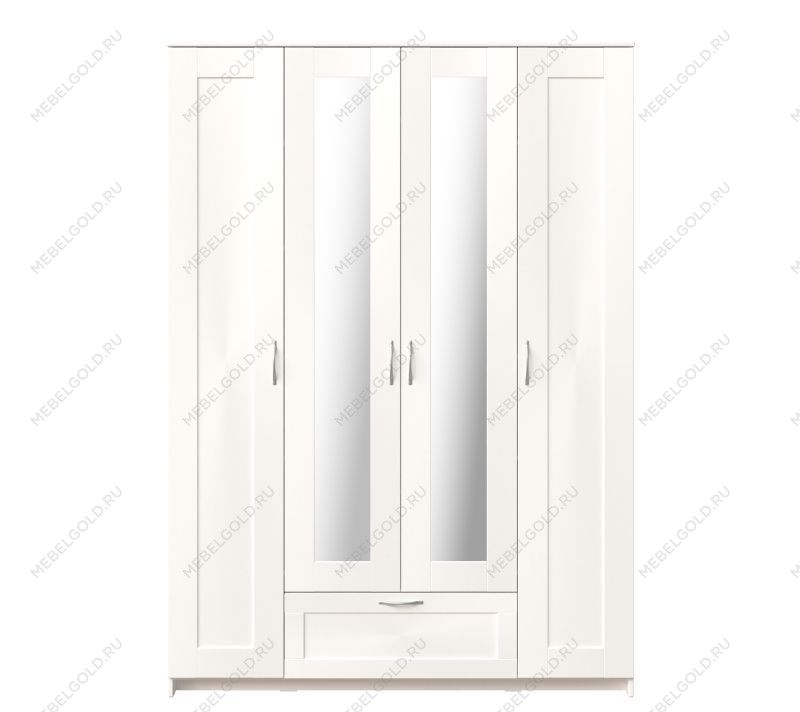 БРИМНЭС / СИРИУС Шкаф четырёхдверный ИКЕА / IKEA белый с одним выдвижным ящиком и двумя зеркалами | изображение 1