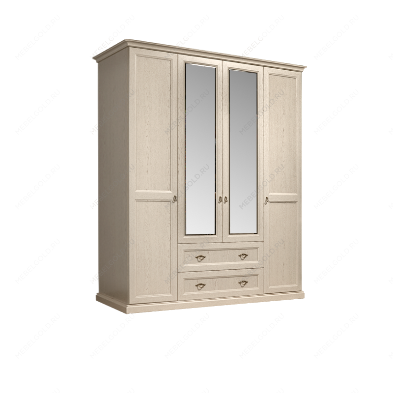 Шкаф 4-х дв. (с зеркалами) для платья и белья с выдвижными ящиками Венеция дуб седан ВНШ1/41