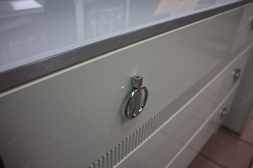 Лобня - Шкаф 3-х дв. (с зеркалом) для платья и белья Римини СОЛО (слоновая кость серебро) РМШ1/3 (s) | изображение 3