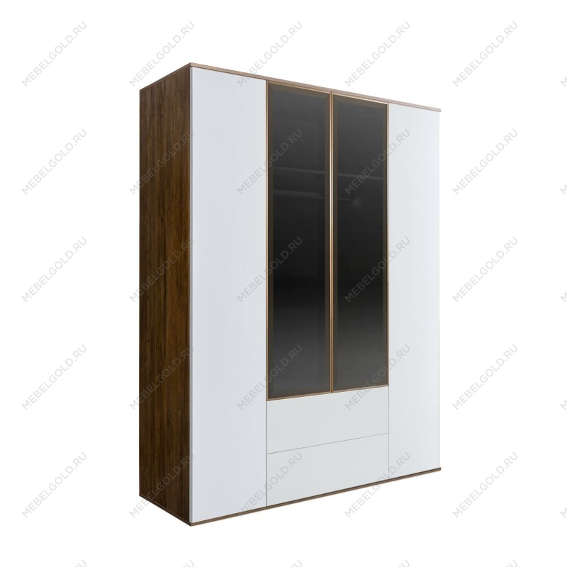 Шкаф 4-х дв. с ящиками Bogemia Woodline Air (Белый/Золото) БМШ2/42(2)