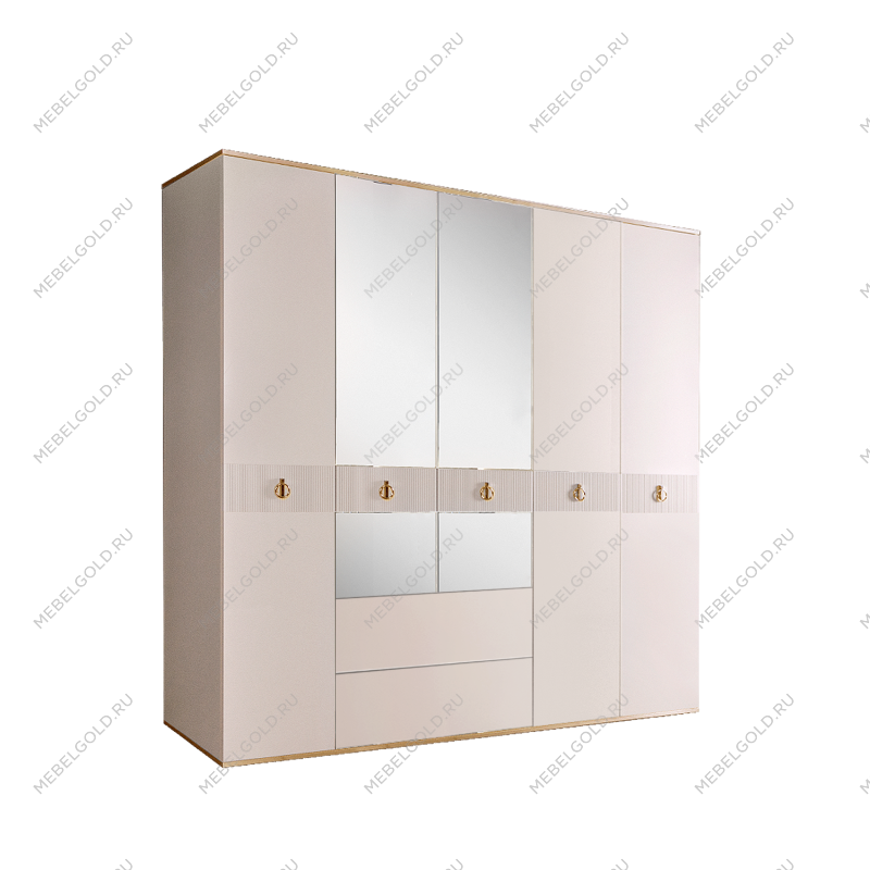 Шкаф 5-ти дверный с зеркалом, с ящиками Римини СОЛО (Слоновая кость/Золото) РМШ1/51(s)
