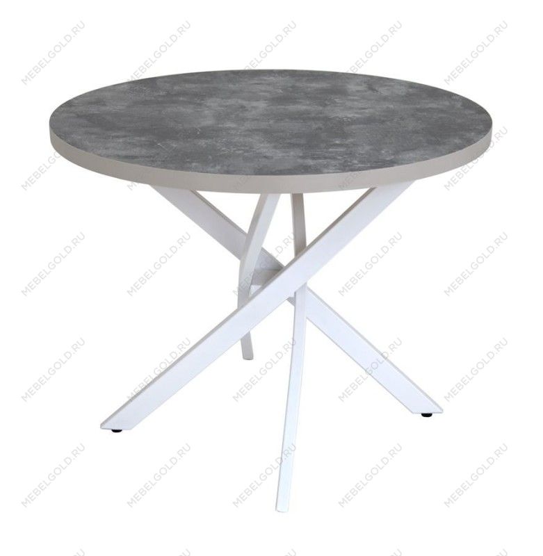 Стол круглый Шип-32 ноги белые (пластикТерра графит 1426/ЛДСП 32 мм/кромка серый)