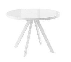 Стол круглый раздвижной со стеклом TRIO-110 (Белый оптивайт/Белый) 110(145)
