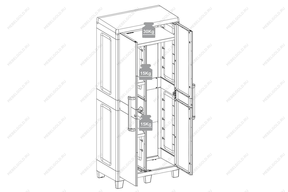 Уличный шкаф TOOMAX 2х дверный глубокий SANTORINI XL (3 полки), светло-серый/антрацит | изображение 3