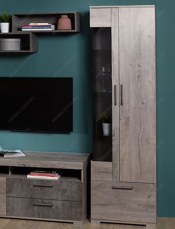 Пенал Д-3п со стеклом правый, Денвер (600*377*2020) Риббек серый, 31306 | изображение 1