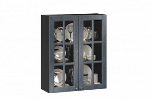 Шкаф кухонный 800 высокий со стеклом Мокка Тип 2 (Чёрный/Дуб фактурный антрацит)