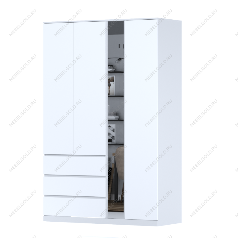 МАЛЬМ / VARMA Стор 144 шкаф распашной с зеркалом 222х144х57, белый | изображение 1