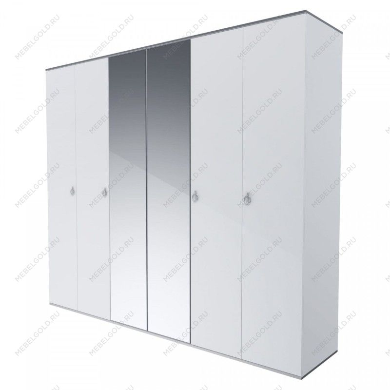 Шкаф 6-ти дверный с зеркалом Римини (Белый/Серебро) РМШ1/6