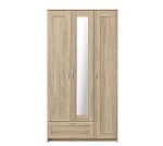 БРИМНЭС / СИРИУС Шкаф трёхдверный ИКЕА / IKEA с одним выдвижным ящиком и зеркалом, Дуб Сонома | изображение 1