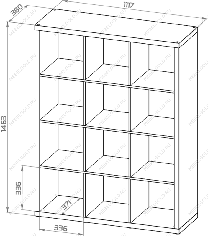 КАЛЛАКС / ФОРА Стеллаж ИКЕА / IKEA 12, широкий стеллаж с открытыми ячейками, тамбурат, дуб беленый | изображение 3