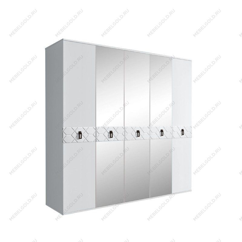 Шкаф 5-ти дв. с зеркалами Bogemia Farfalle (Белый/Черный) БМШ1/5(Fa)