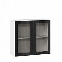 Индиго Шкаф кухонный 800 со стеклом (Белый/Черный)