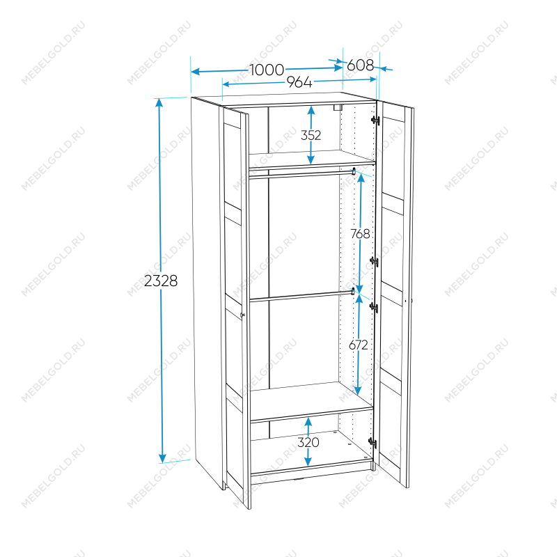 МАКС шкаф 2 двери 100х61х233 серый | изображение 2